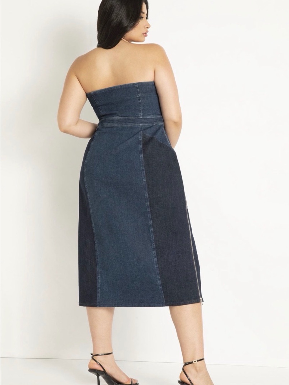 Eloquii Strapless Tube Denim DressTwo-Tone Denim SZ 18 Zipper Sides - Picture 3 of 15